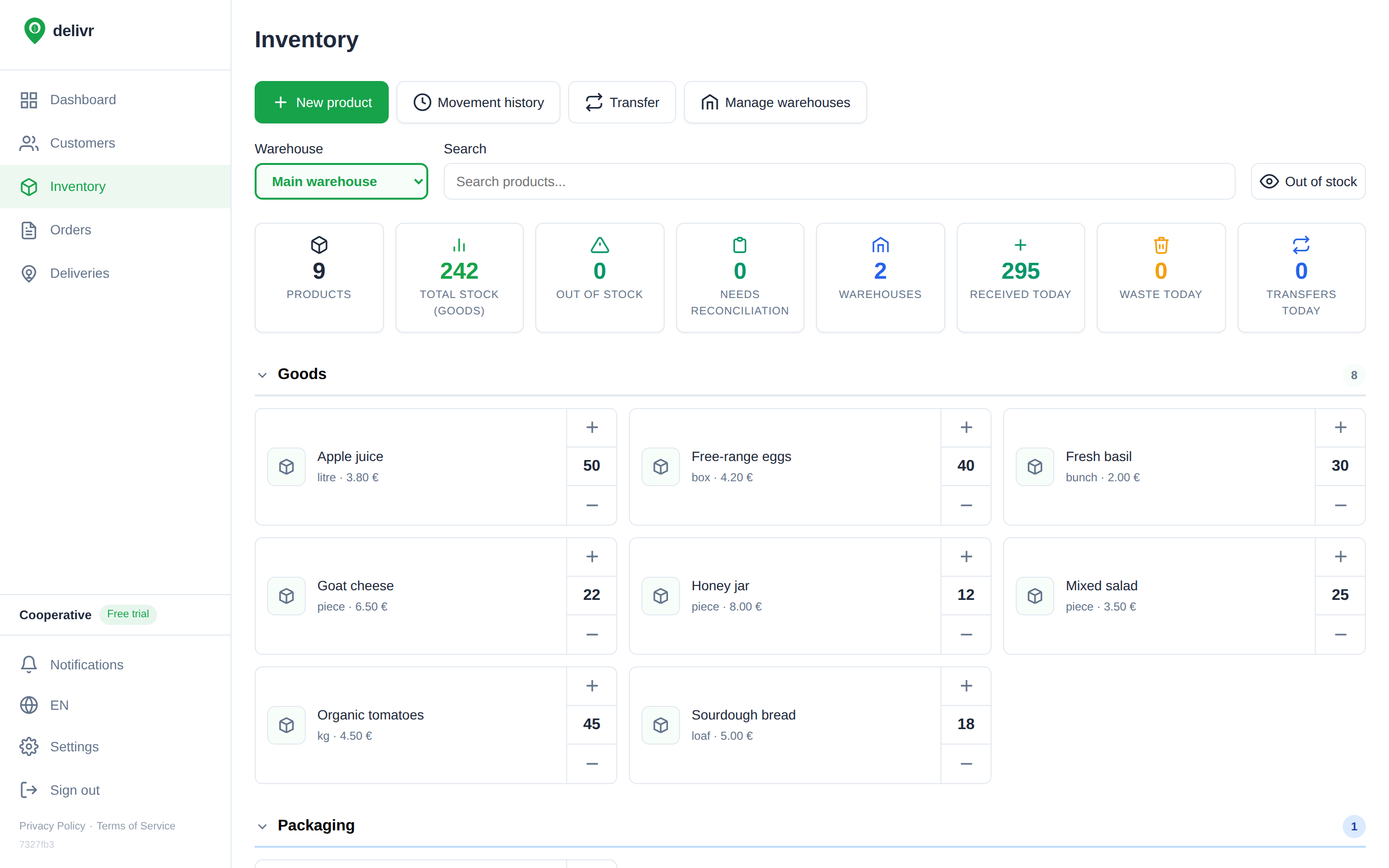 Multi-warehouse inventory with statistics