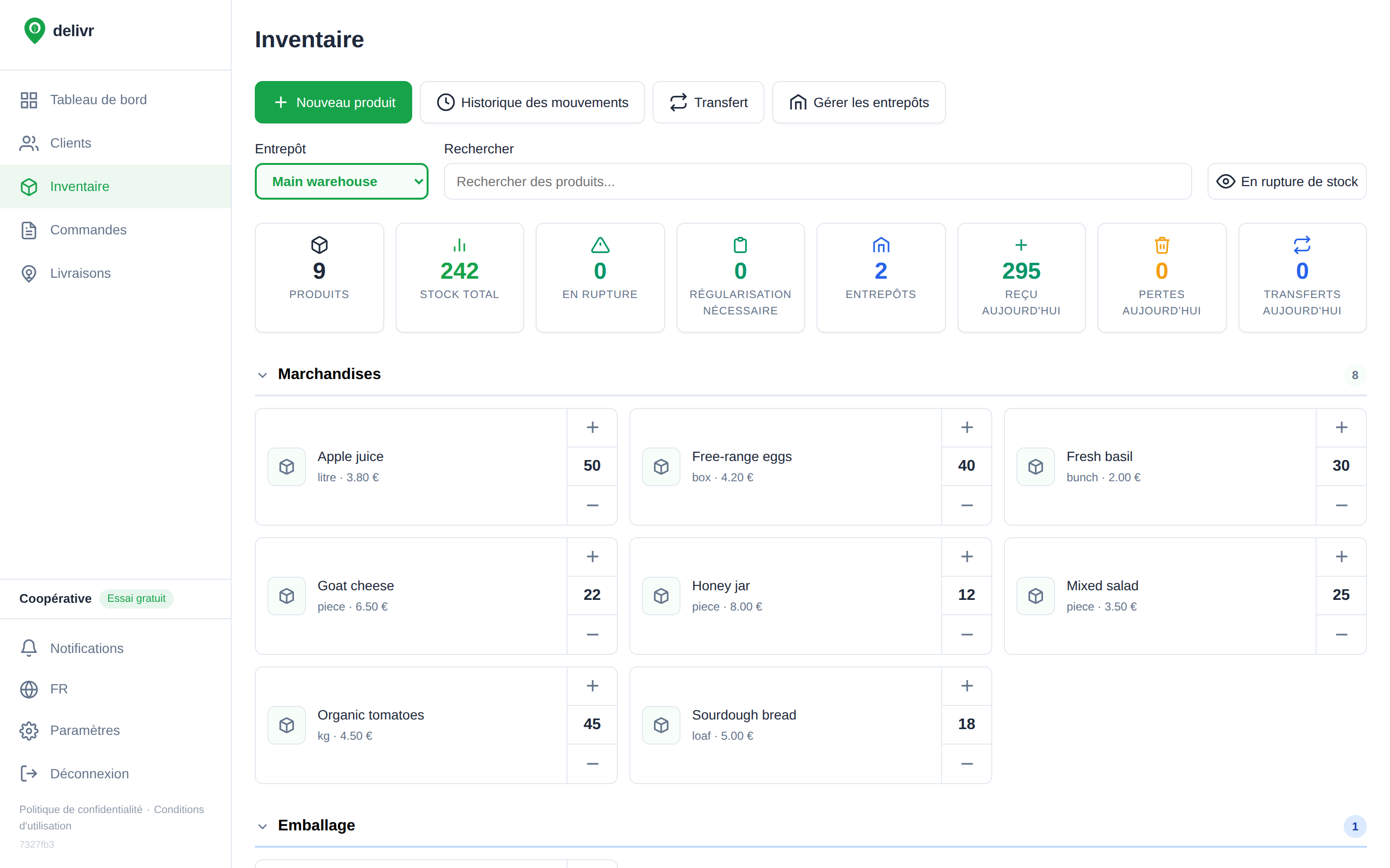 Inventaire multi-entrepôts avec statistiques