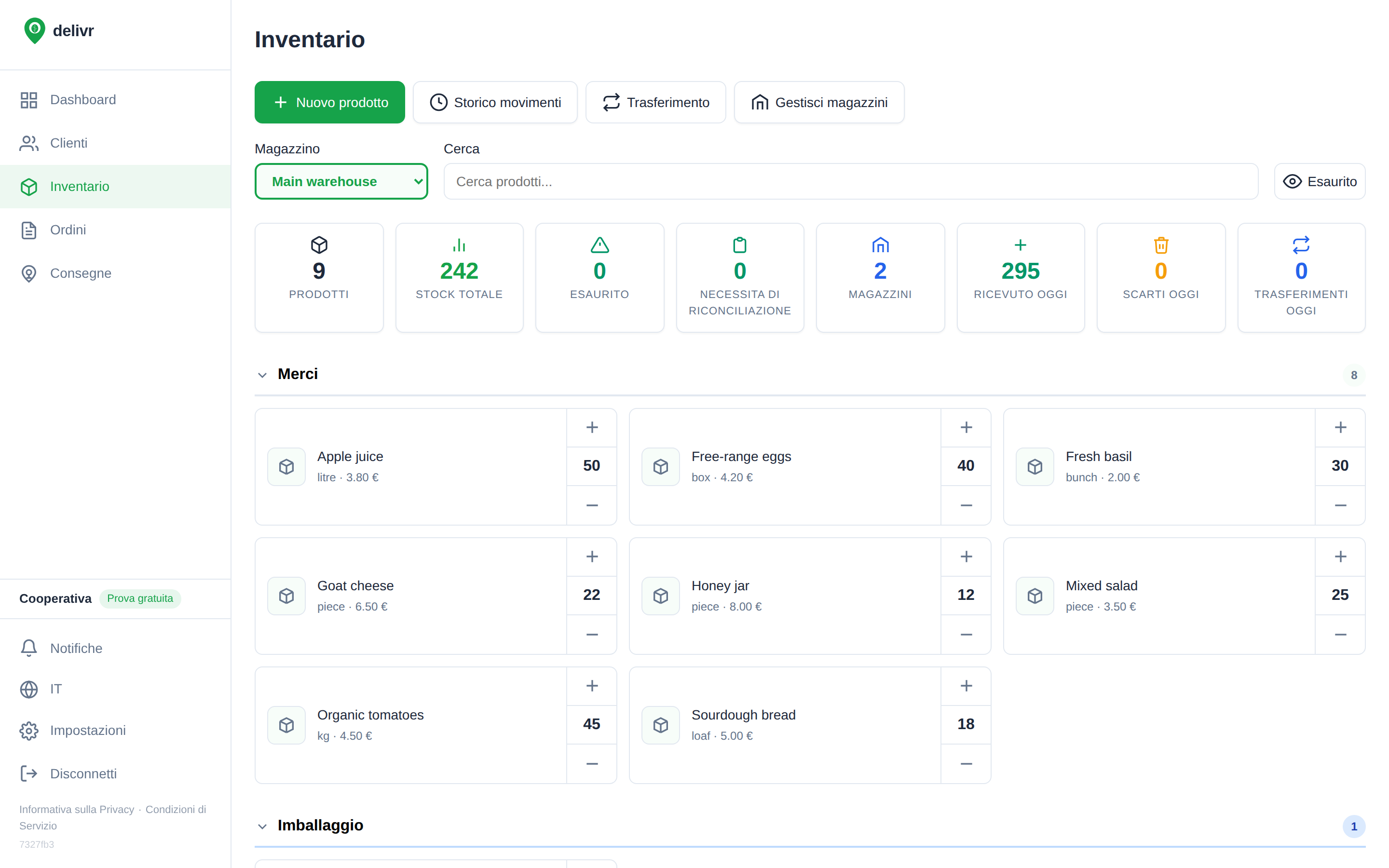 Inventario multi-magazzino con statistiche